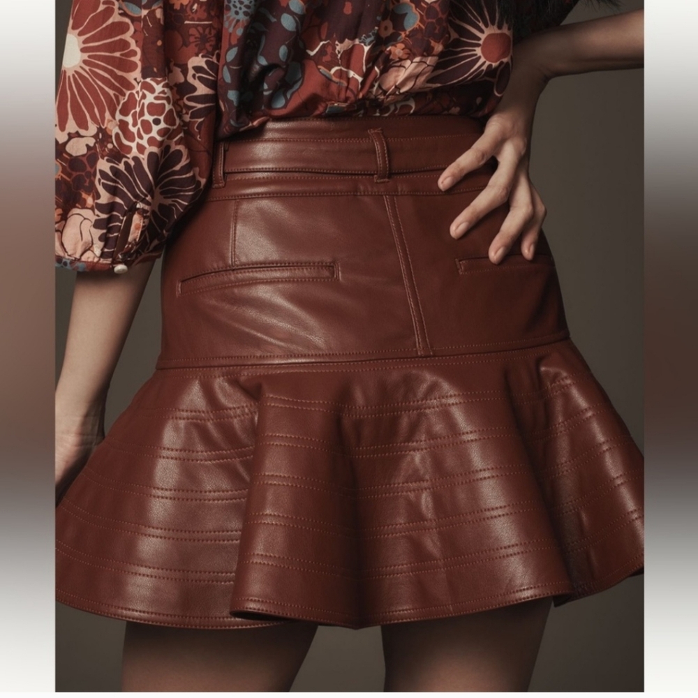 Anthropologie Pilcro Fit-and-Flare Faux-Leather Mini Skirt NWT Sz 10 - Picture 4 of 4